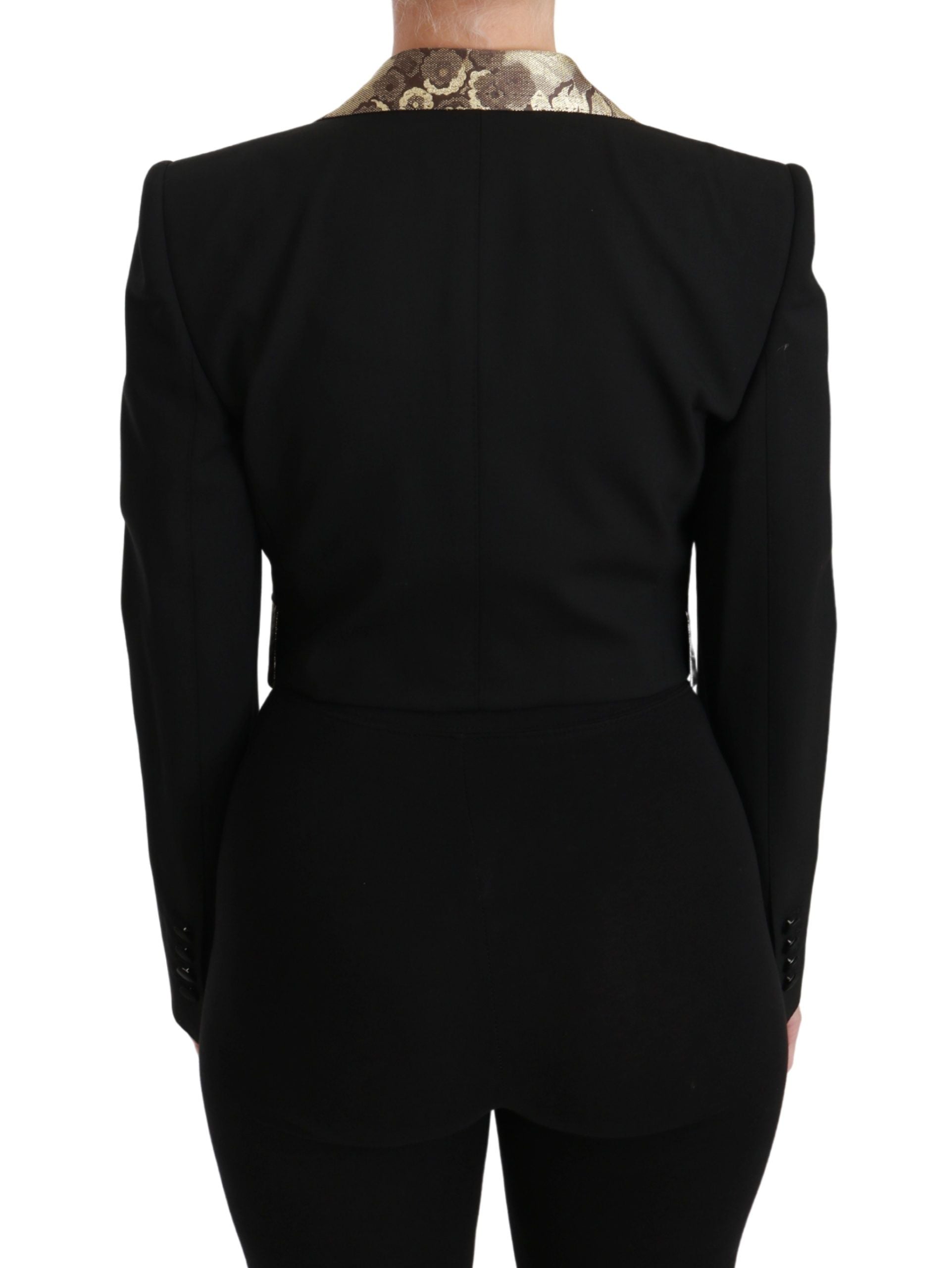 Dolce & Gabbana black jacquard vest blazer coat with wool fabric, tailored fit, and stylish design.