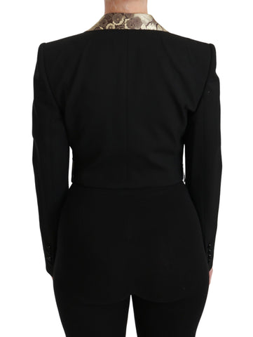 Dolce & Gabbana black jacquard vest blazer coat with wool fabric, tailored fit, and stylish design.