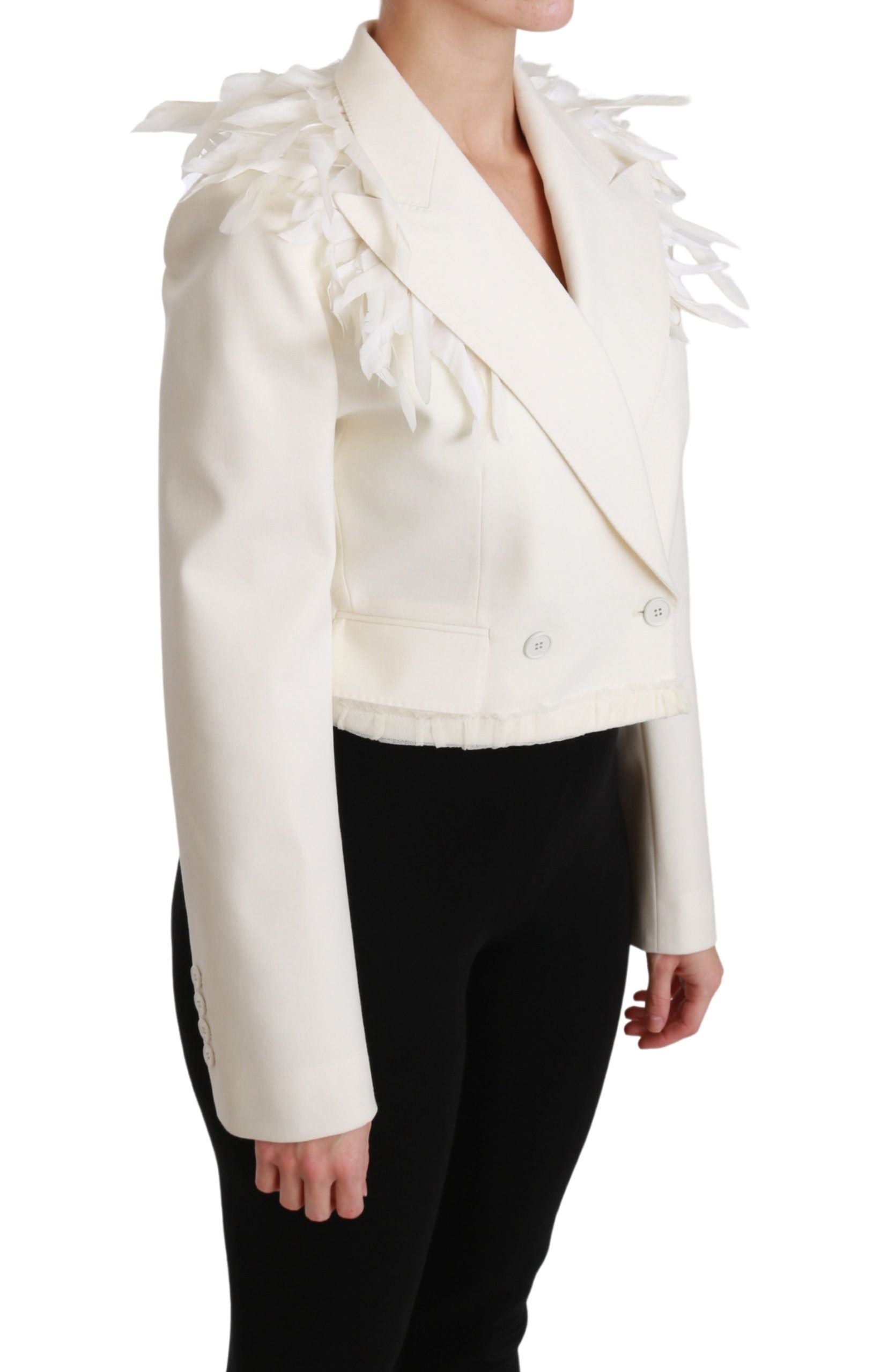 White double-breasted wool coat jacket by Dolce & Gabbana, featuring classic design and tailored fit.