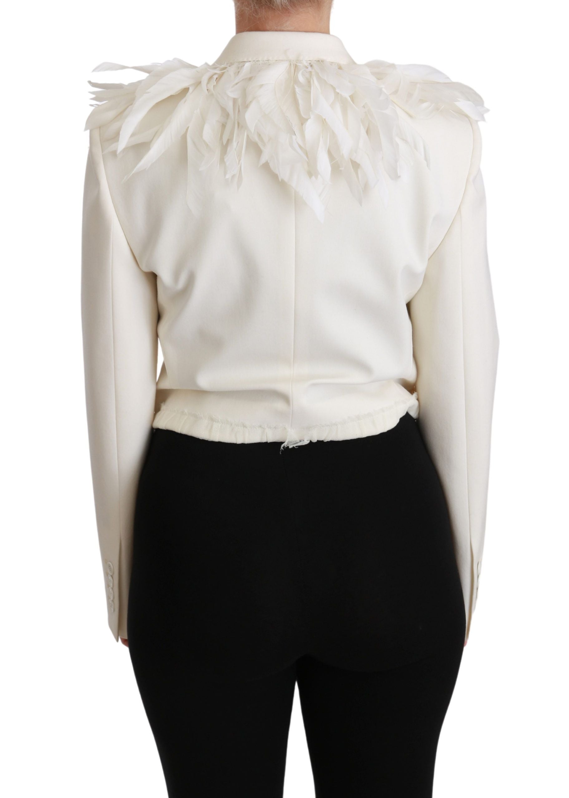 White double-breasted wool coat jacket by Dolce & Gabbana, featuring classic lapels and tailored fit.