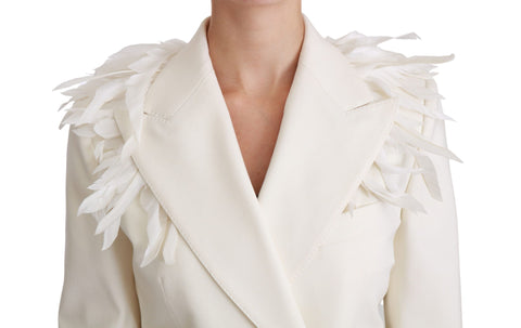 White double-breasted wool coat jacket by Dolce & Gabbana, tailored fit with classic lapels and button details.