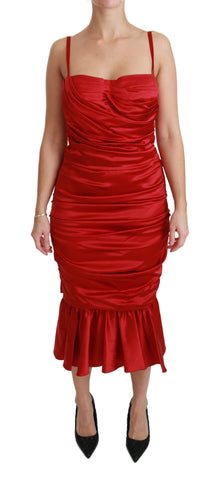 Red silk stretch mermaid bodycon dress by Dolce & Gabbana, featuring a fitted silhouette and elegant design.
