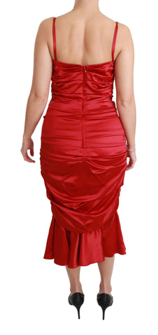 Red silk stretch mermaid bodycon dress by Dolce & Gabbana, featuring a fitted silhouette and elegant design.