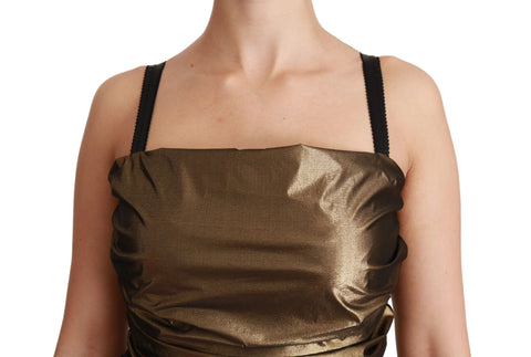 Nylon bronze bodycon sheath mini dress by Dolce & Gabbana, close-up of fitted style and sleek fabric texture.