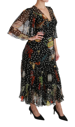 Black Sea Fish Sicily A-line shift dress by Dolce & Gabbana, featuring a sleek black fabric with fish pattern details.
