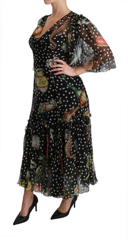 Black Sea Fish Sicily A-line shift dress by Dolce & Gabbana, featuring a sleek black fabric with elegant fish pattern details.
