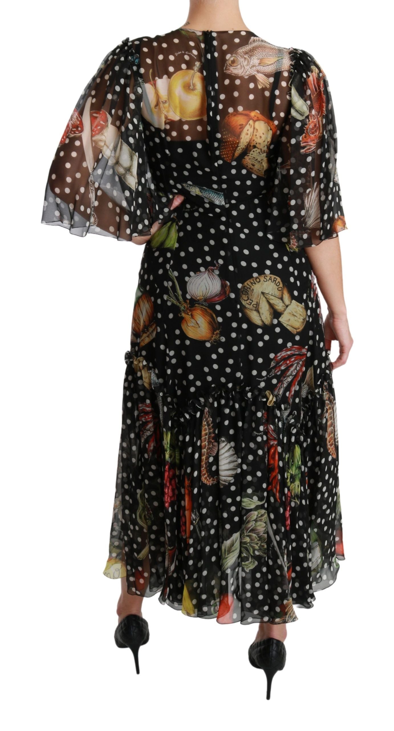 Black Sea Fish Sicily A-line shift dress by Dolce & Gabbana, featuring a sleek black design with fish pattern details.