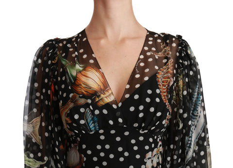 Black Sea Fish Sicily A-line shift dress by Dolce & Gabbana, showcasing a stylish black dress with sea-inspired fish print.
