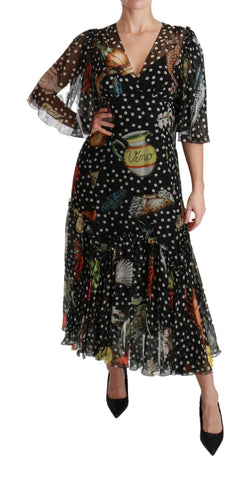 Black Sea Fish Sicily A-line shift dress by Dolce & Gabbana, featuring a sleek black fabric with subtle fish pattern details.