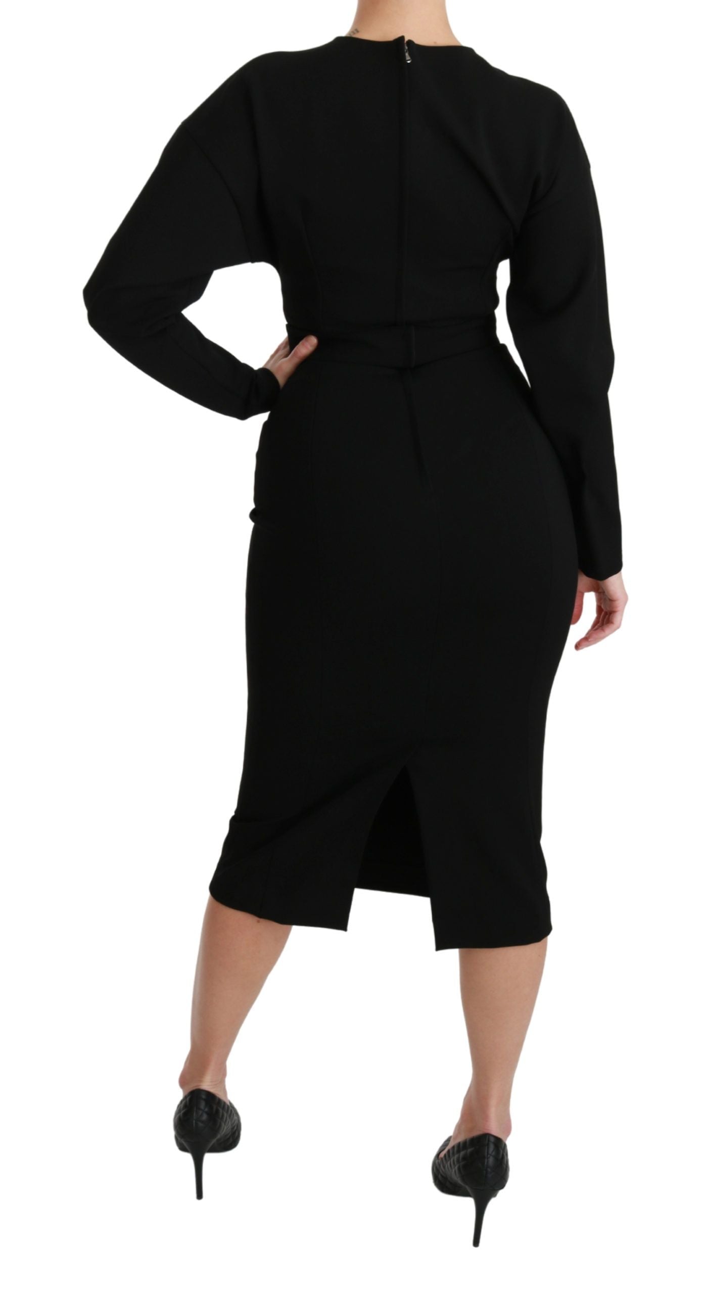 Black Dolce & Gabbana bodycon sheath midi dress made of stretch fabric, fitted design, perfect for elegant evening wear.