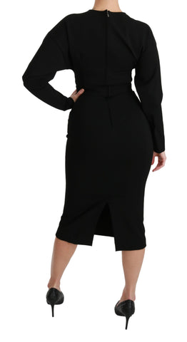 Black Dolce & Gabbana bodycon sheath midi dress made of stretch fabric, fitted design, perfect for elegant evening wear.