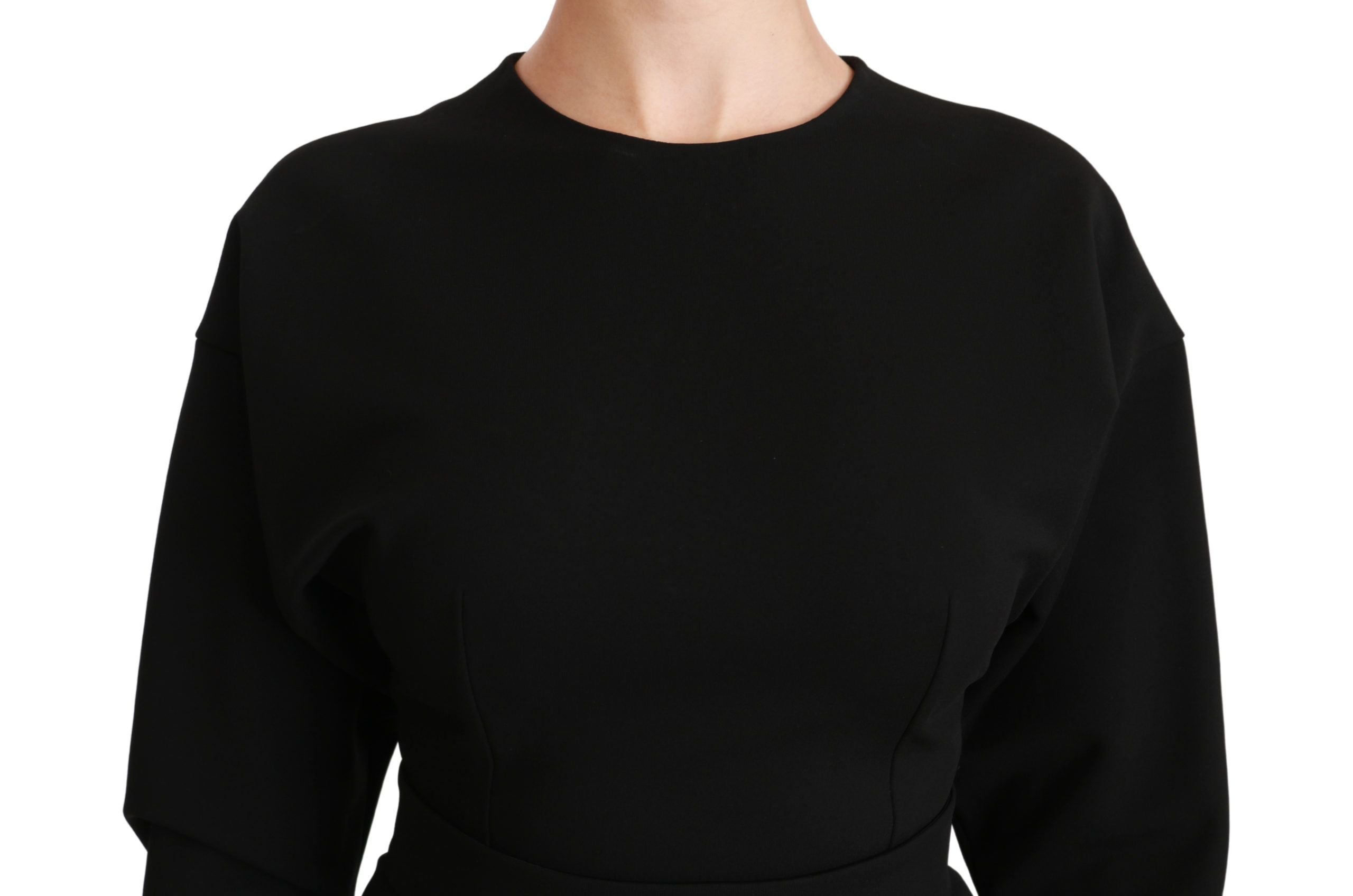 Black Dolce & Gabbana bodycon sheath midi dress with stretch fabric, fitted silhouette, and elegant design.