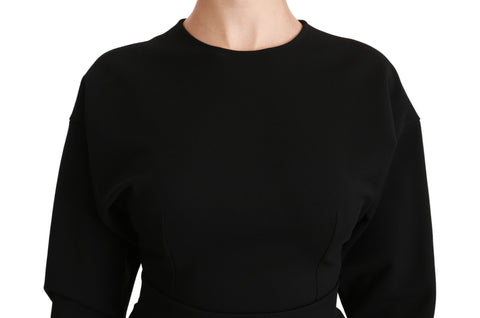 Black Dolce & Gabbana bodycon sheath midi dress with stretch fabric, fitted silhouette, and elegant design.