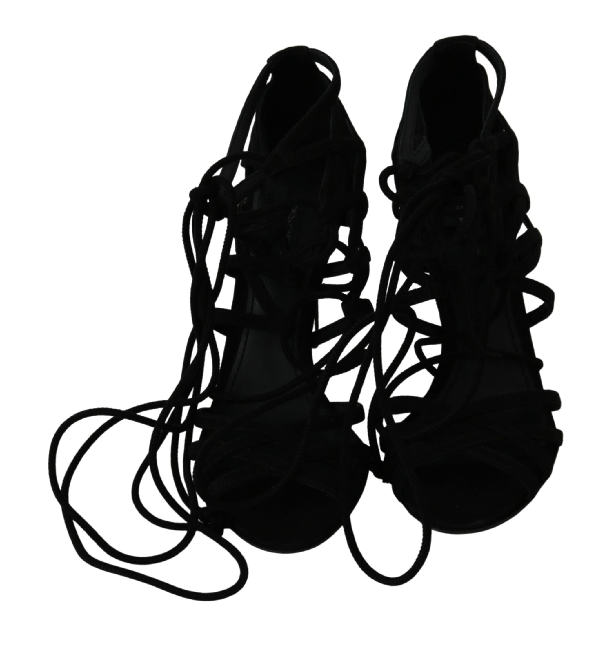 Black suede strap stilettos sandals by Dolce & Gabbana with sleek high heels and elegant design.