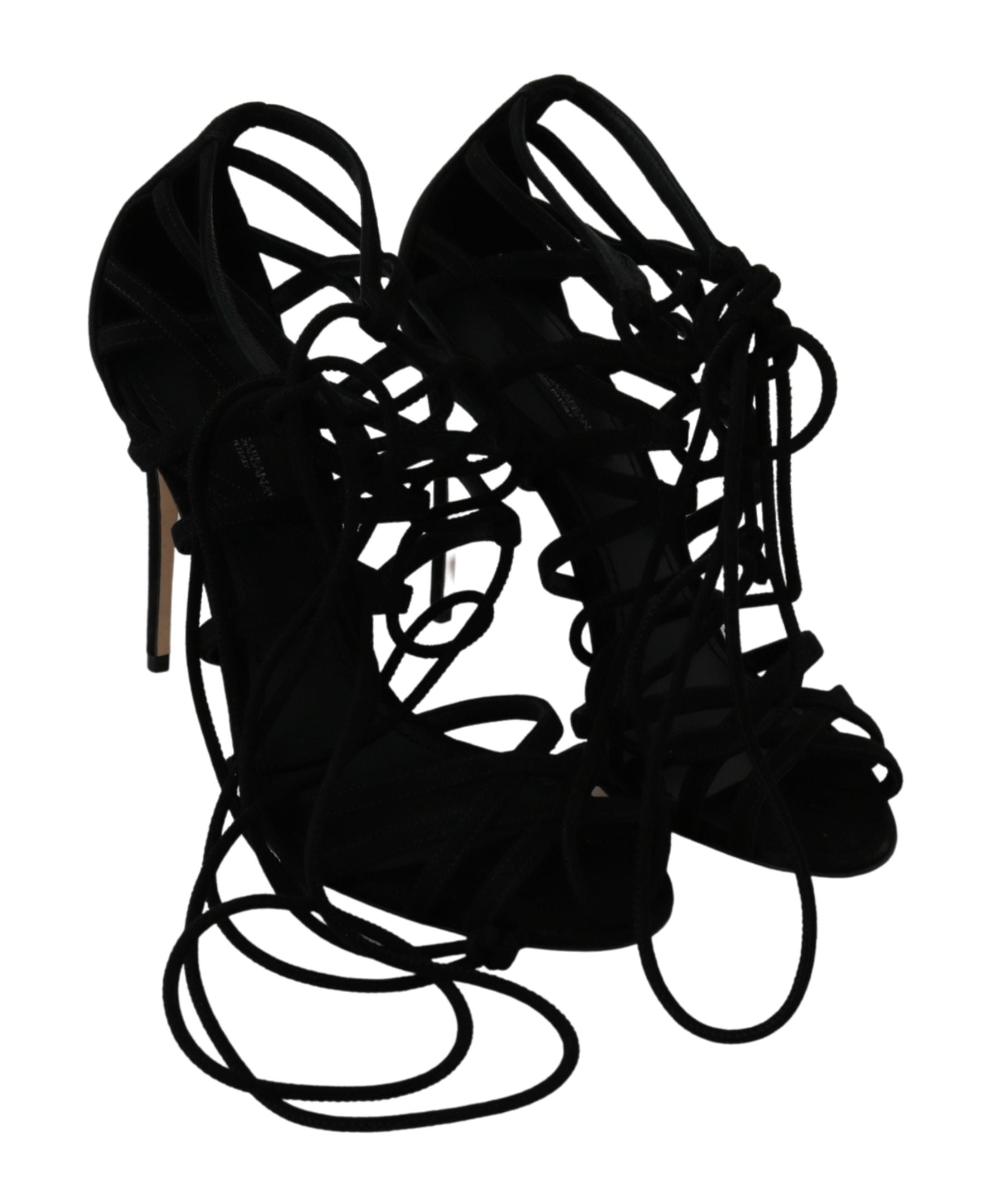 Black suede strap stilettos sandals by Dolce & Gabbana with high heels and elegant design.