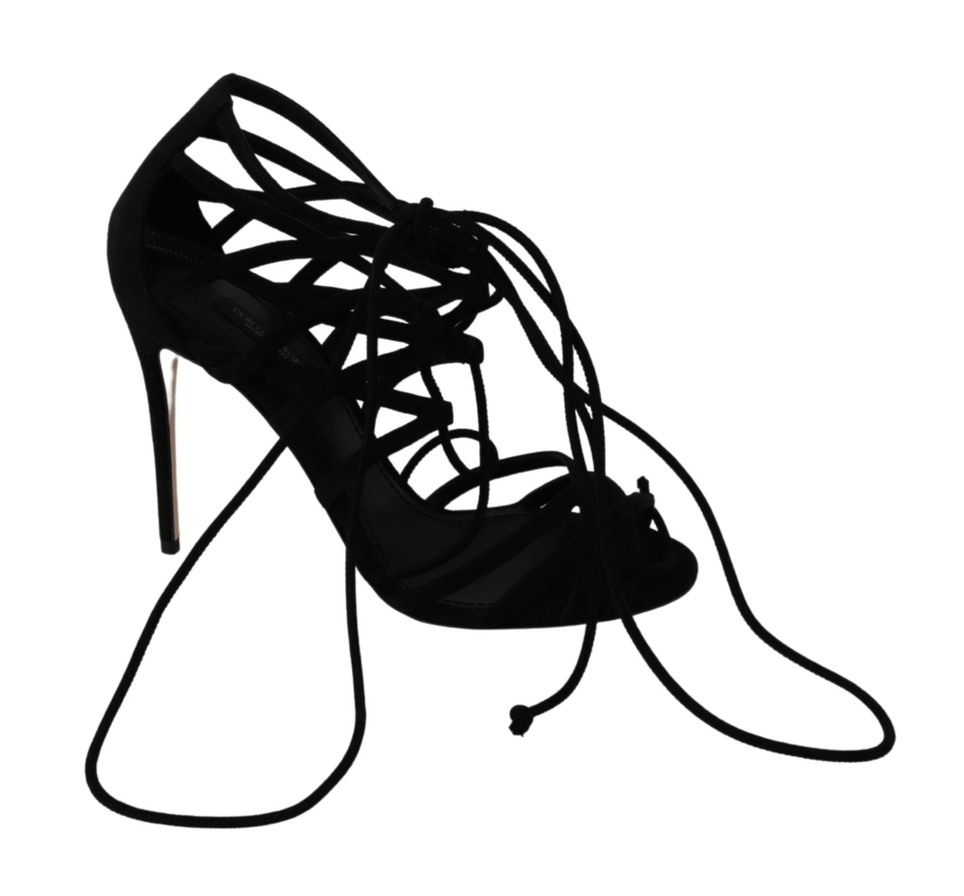 Black suede strap stilettos by Dolce & Gabbana featuring high heels and elegant sandal design.