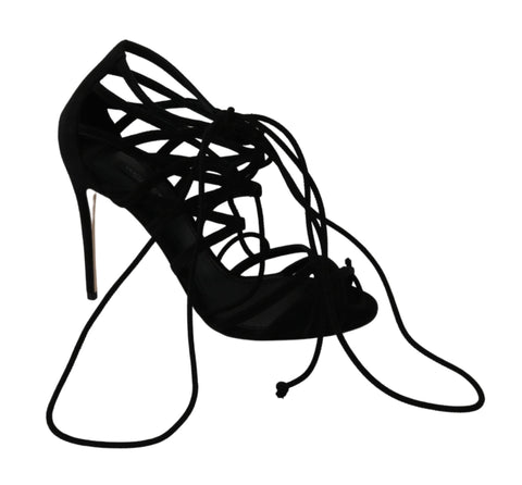 Black suede strap stilettos by Dolce & Gabbana featuring high heels and elegant sandal design.