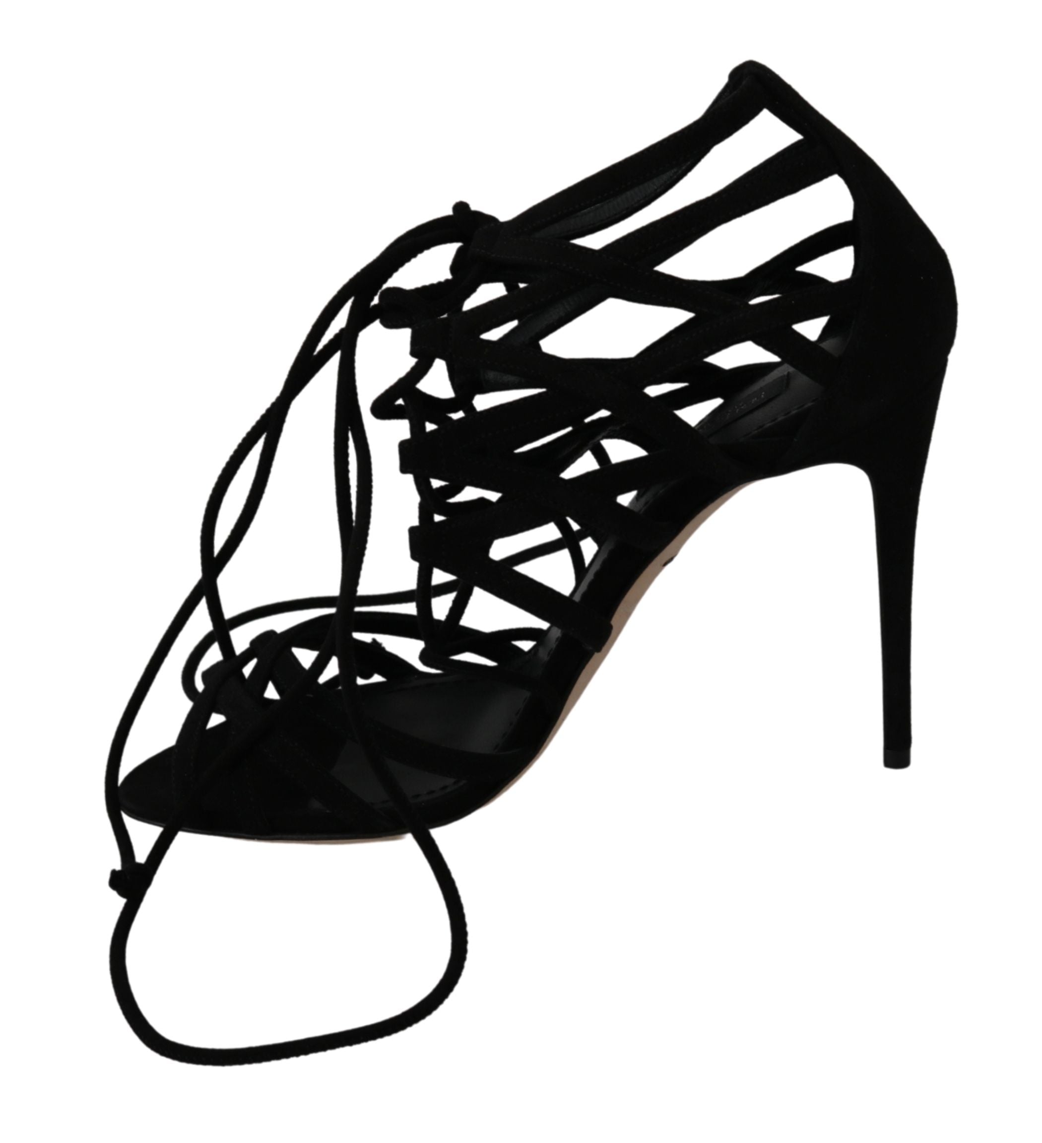 Black suede strap stilettos sandals by Dolce & Gabbana with high heels and elegant design.