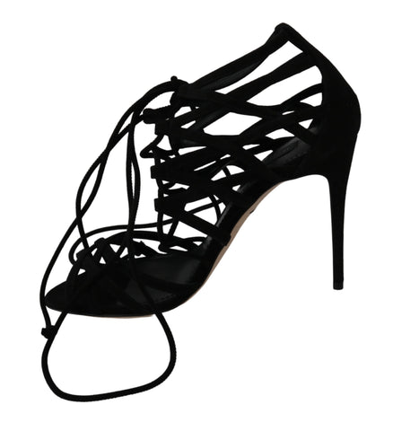 Black suede strap stilettos sandals by Dolce & Gabbana with high heels and elegant design.