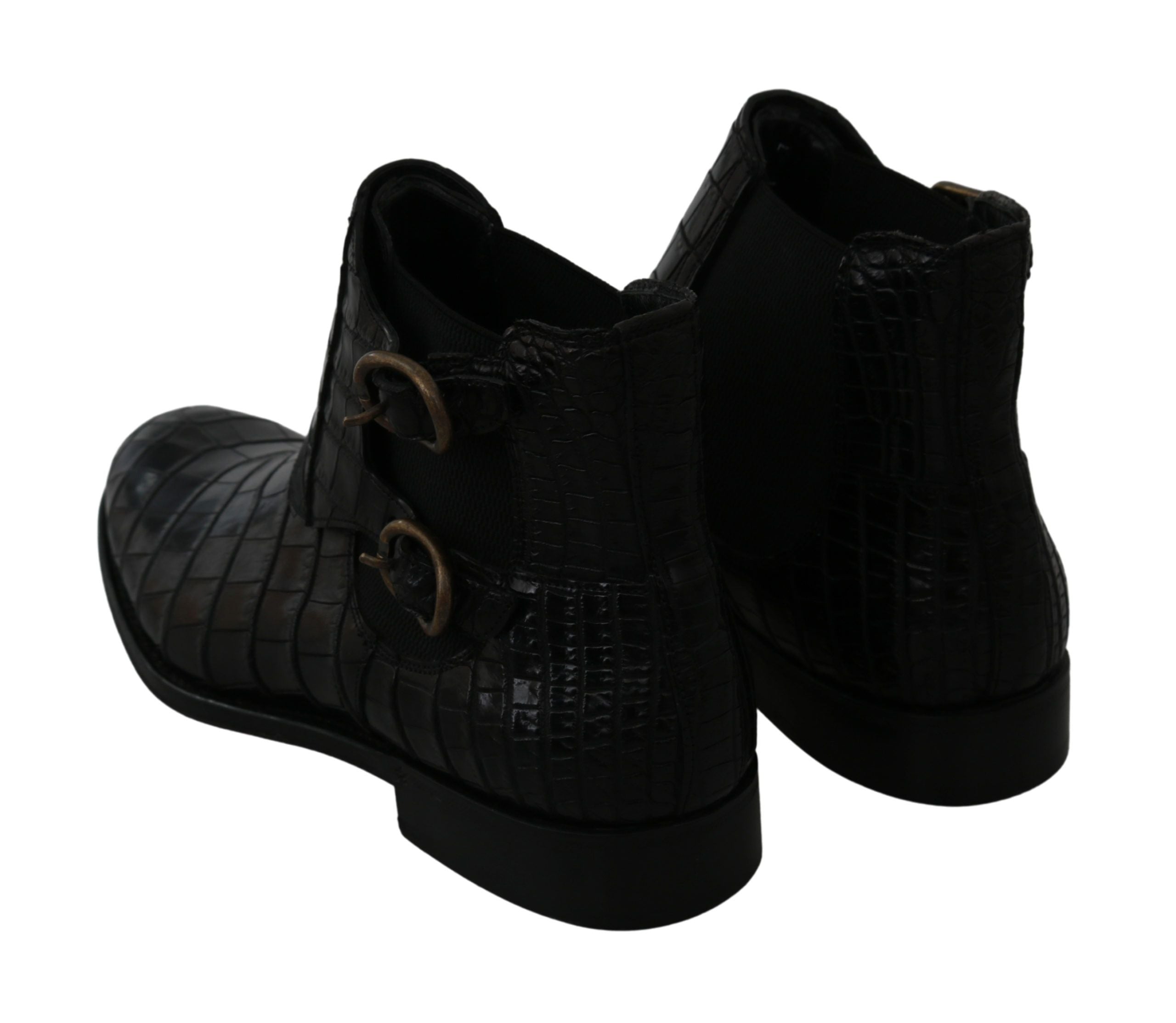 Black crocodile leather derby boots from Dolce & Gabbana, stylish men's footwear with textured leather finish.