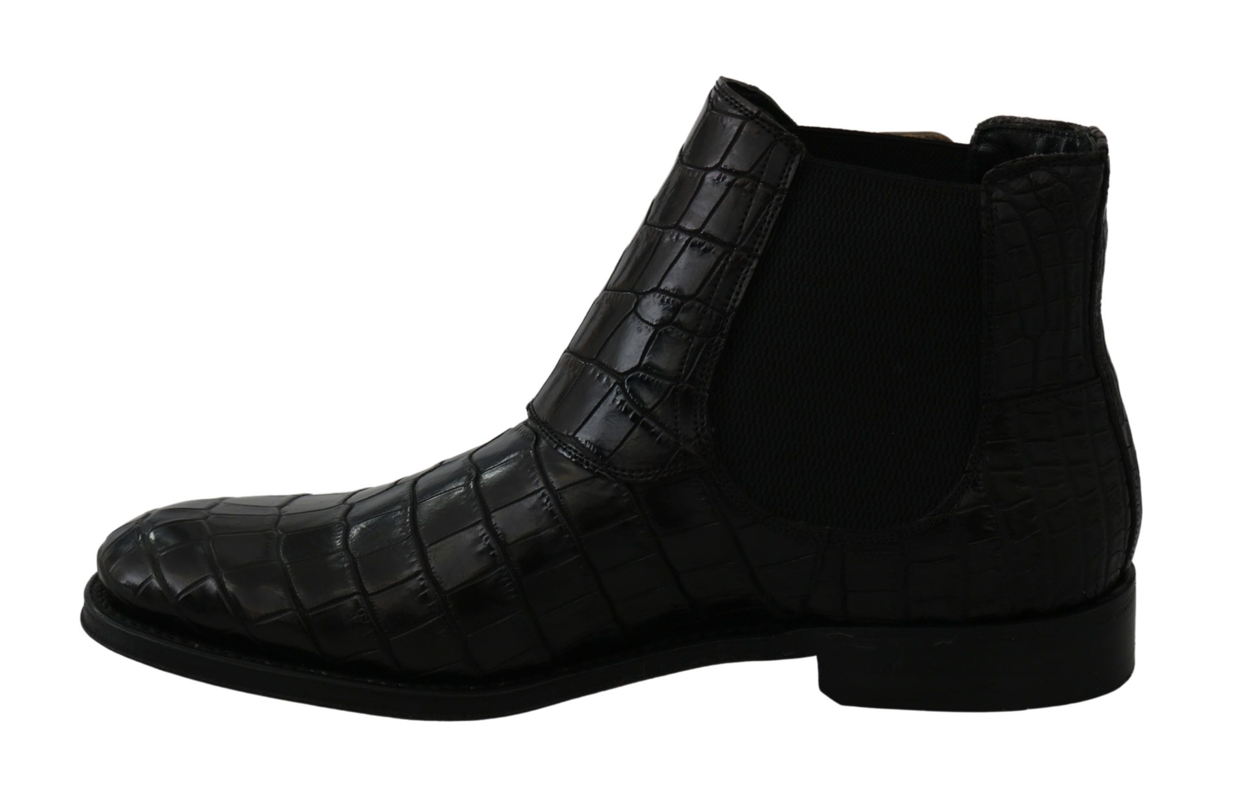 Black crocodile leather derby boots by Dolce & Gabbana, showcasing polished leather and classic lace-up design.