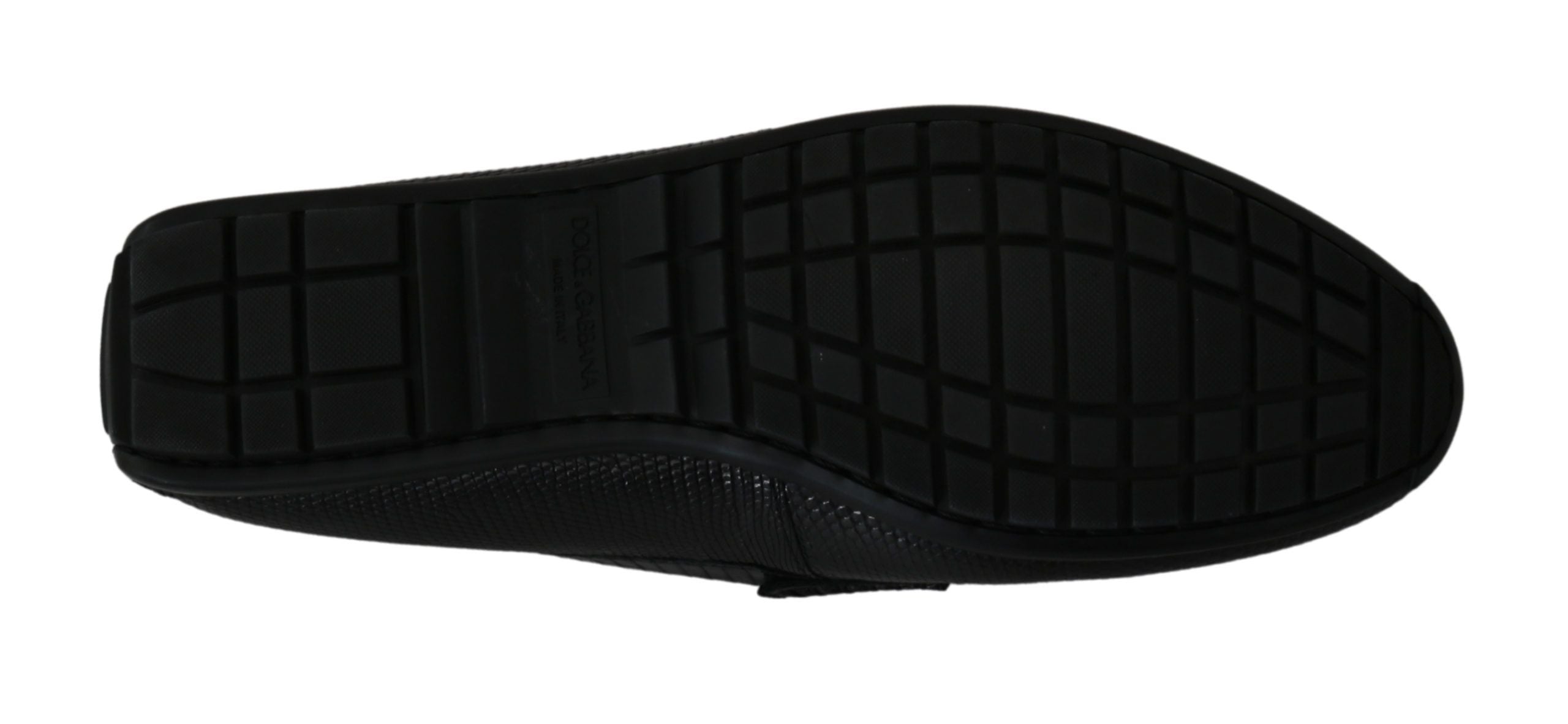 Black lizard leather flat loafers shoes by Dolce & Gabbana, featuring a sleek design and textured lizard pattern.