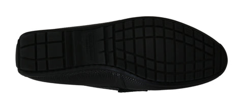 Black lizard leather flat loafers shoes by Dolce & Gabbana, featuring a sleek design and textured lizard pattern.