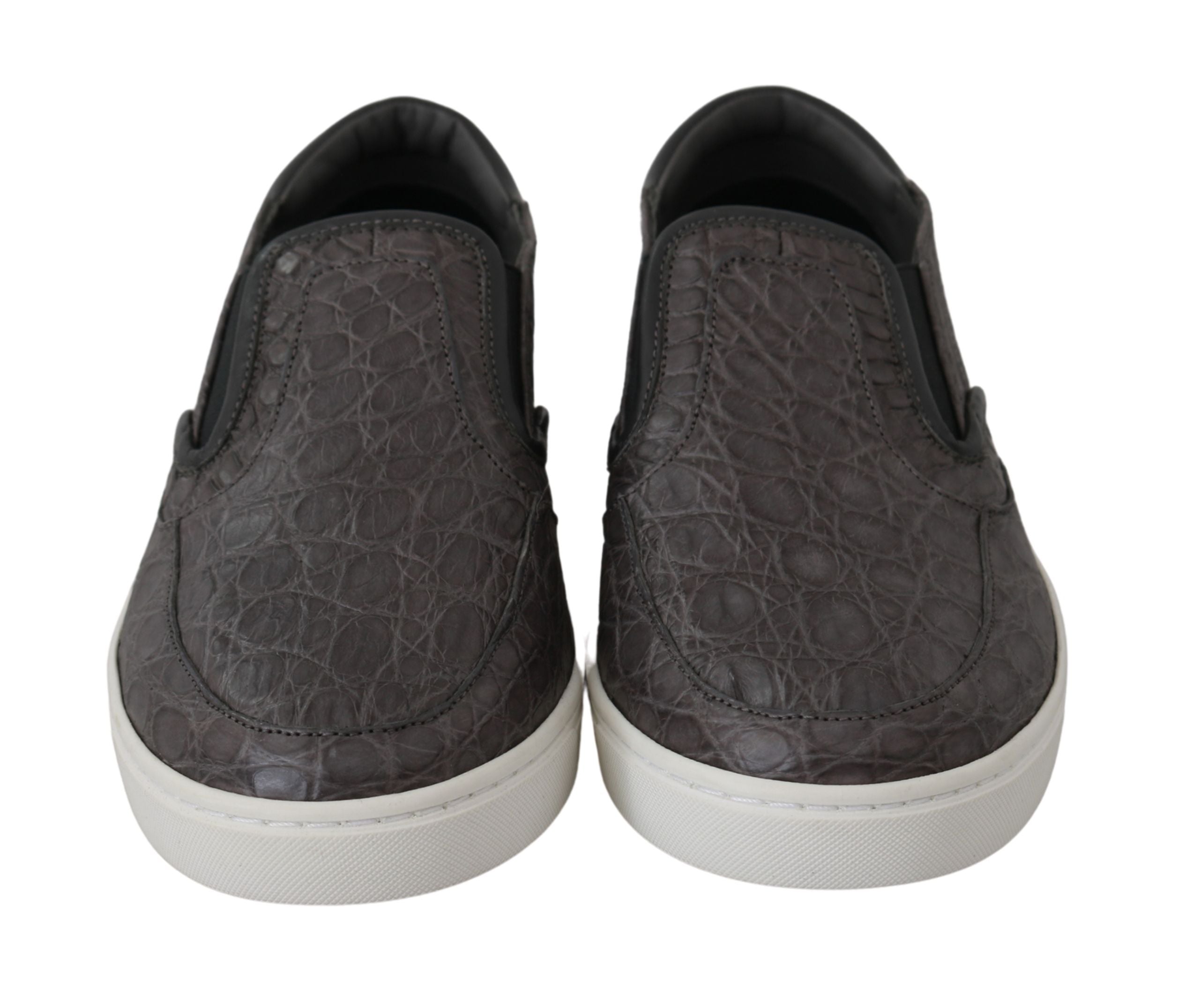 Gray leather Caiman men's loafers by Dolce & Gabbana, featuring sleek design and classic slip-on style.