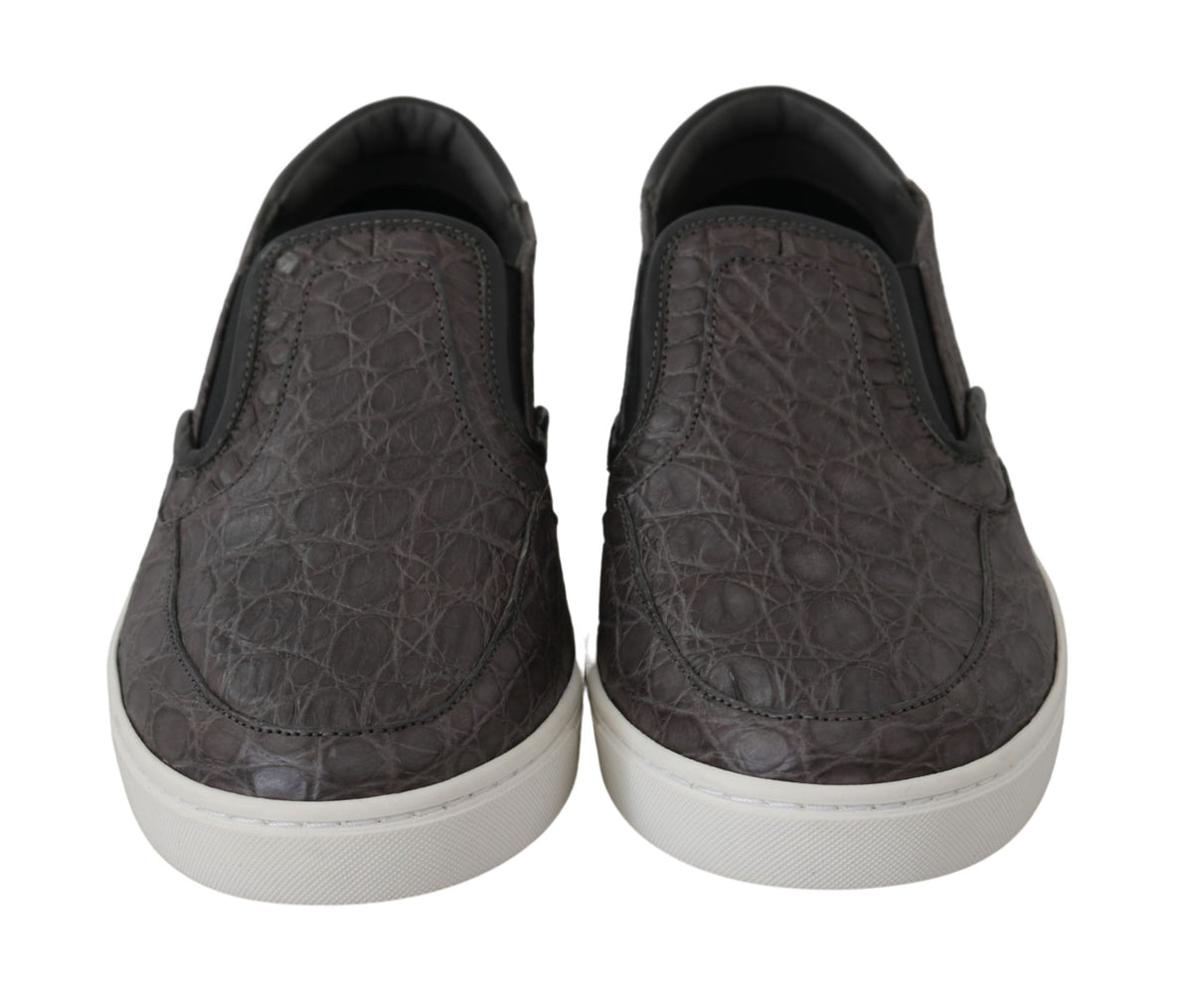 Gray leather Caiman men's loafers by Dolce & Gabbana, featuring sleek design and classic slip-on style.