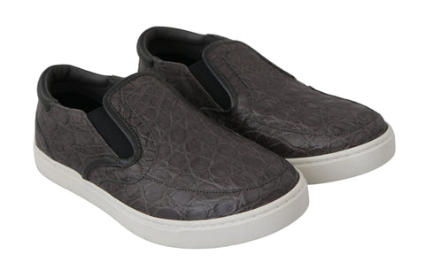 Gray leather Caiman men's loafers shoes by Dolce & Gabbana, featuring sleek design and classic slip-on style.