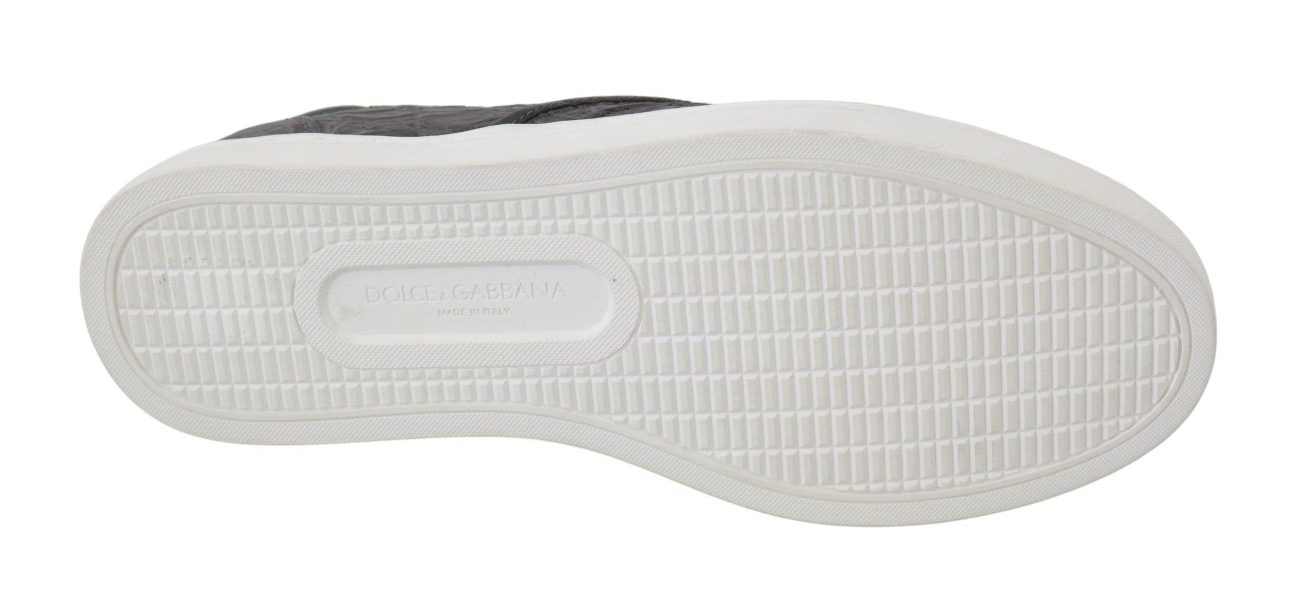 Gray leather Caiman men's loafers shoes by Dolce & Gabbana, featuring sleek slip-on design and refined craftsmanship.