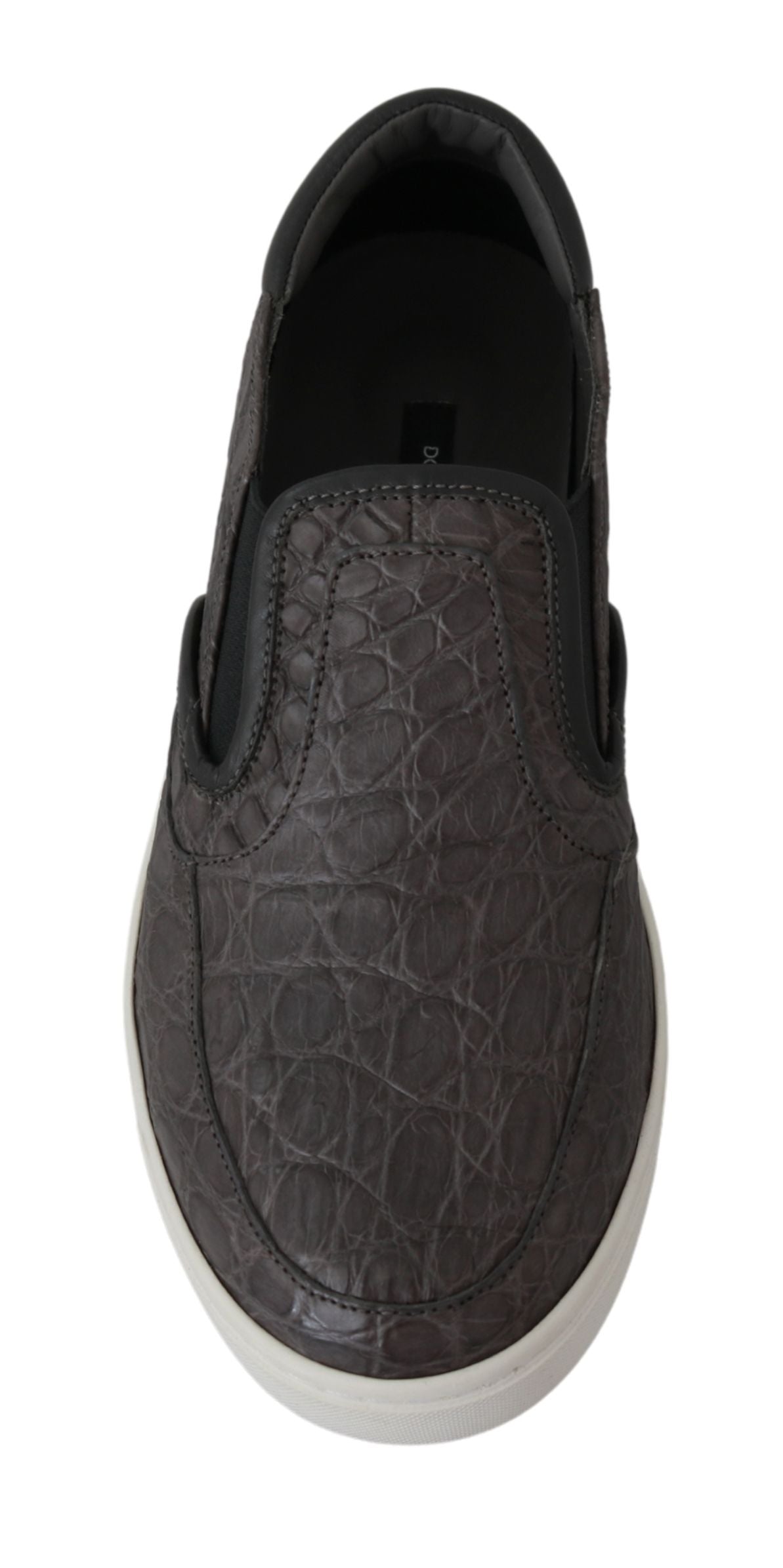 Gray leather Caiman men's loafers by Dolce & Gabbana, featuring sleek slip-on design and refined craftsmanship.