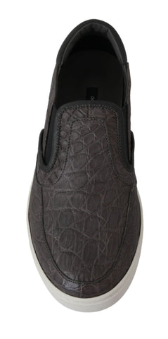 Gray leather Caiman men's loafers by Dolce & Gabbana, featuring sleek slip-on design and refined craftsmanship.
