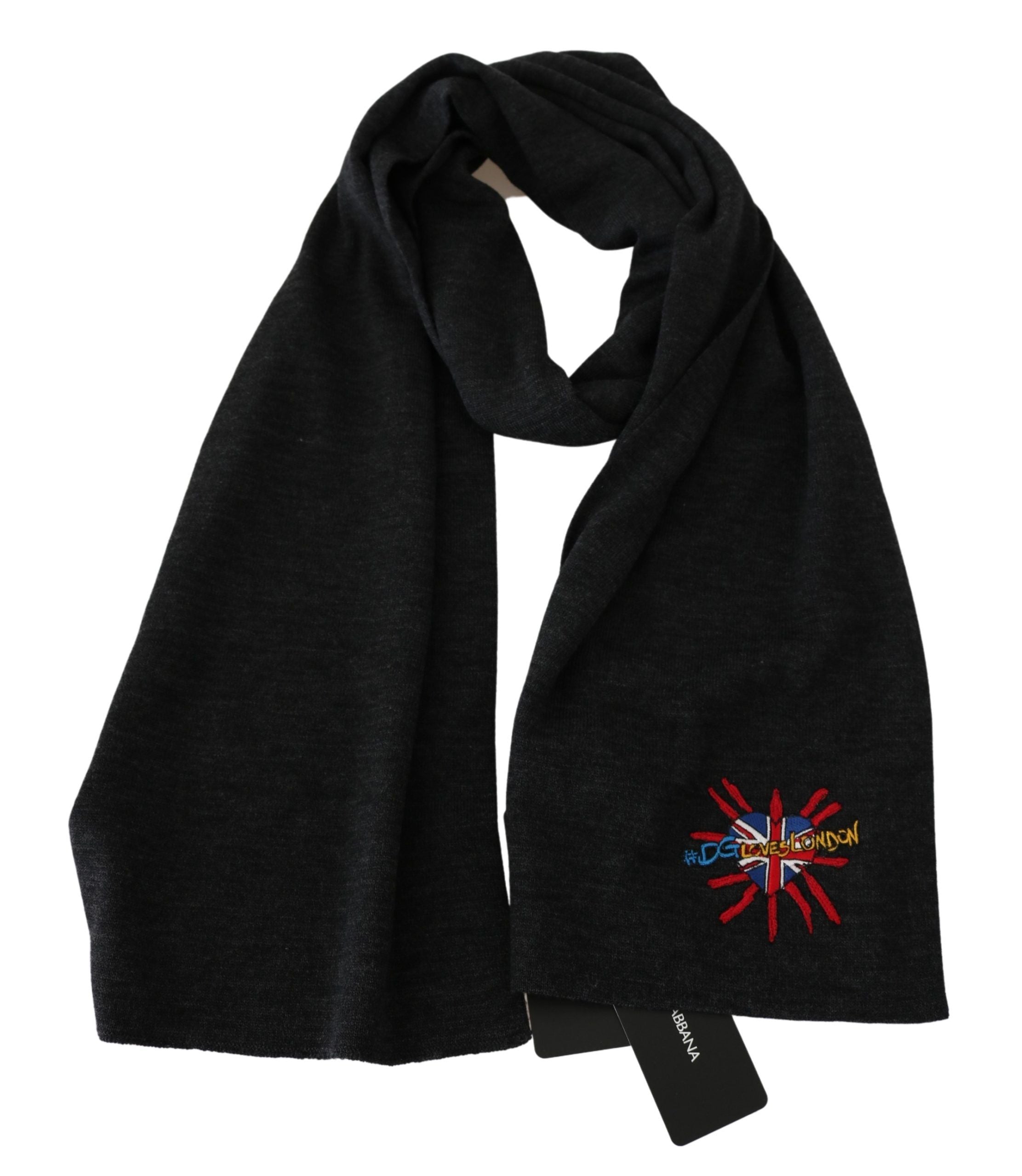 Gray wool wrap scarf from Dolce & Gabbana featuring a soft, textured design perfect for stylish winter wear.