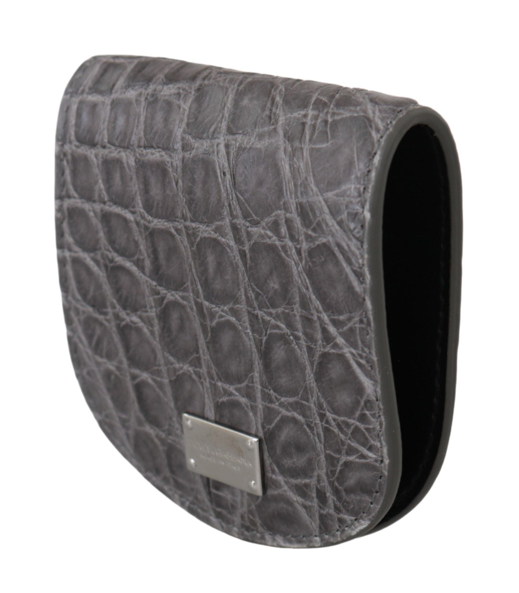 Gray Dolce & Gabbana exotic skin condom case holder pocket wallet with textured finish and compact design.