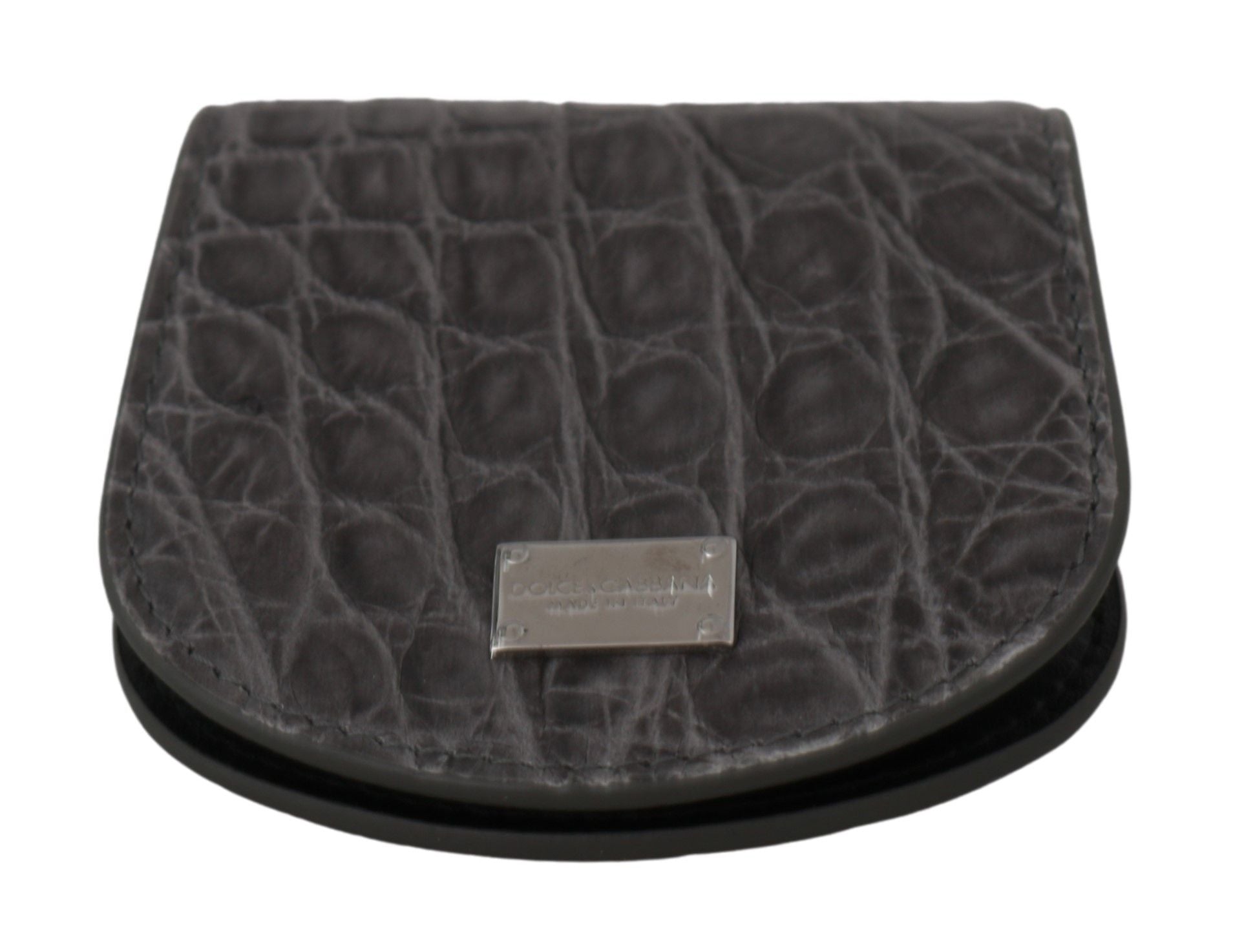 Gray exotic skin condom case holder pocket wallet by Dolce & Gabbana, featuring a sleek, compact design with textured finish.