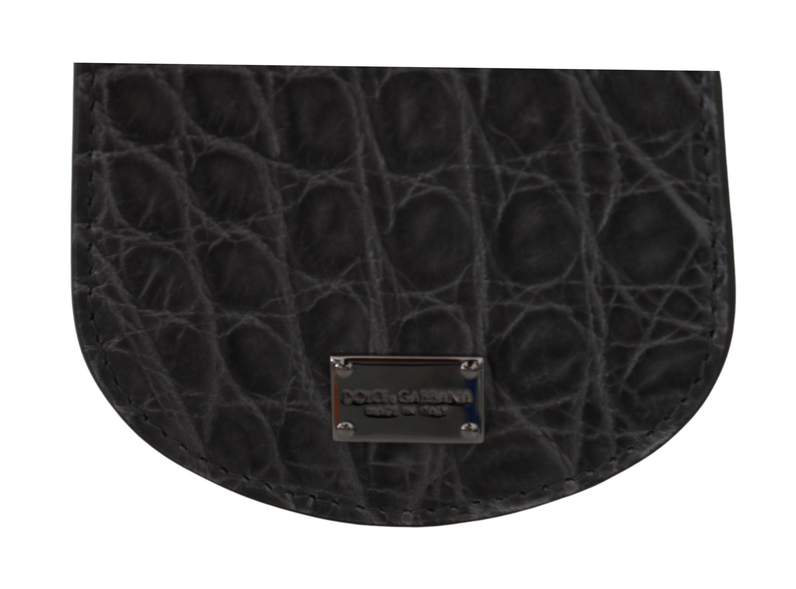 Gray exotic skin condom case holder pocket wallet by Dolce & Gabbana, showing a sleek, textured leather design with compact size.