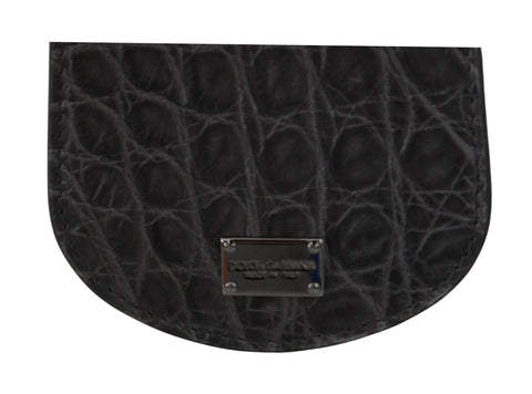 Gray exotic skin condom case holder pocket wallet by Dolce & Gabbana, showing a sleek, textured leather design with compact size.