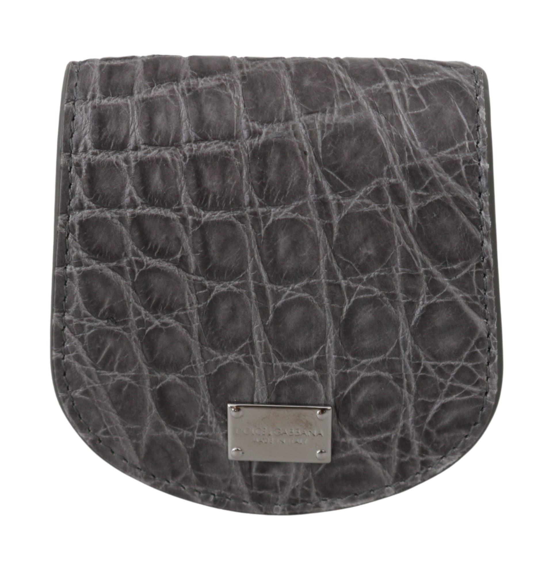 Gray exotic skin condom case holder pocket wallet by Dolce & Gabbana with textured finish and compact design for discreet storage.