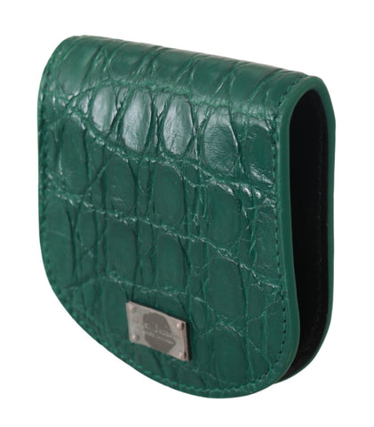 Green exotic skins condom case holder wallet by Dolce & Gabbana, showcasing luxurious textured leather and compact design.