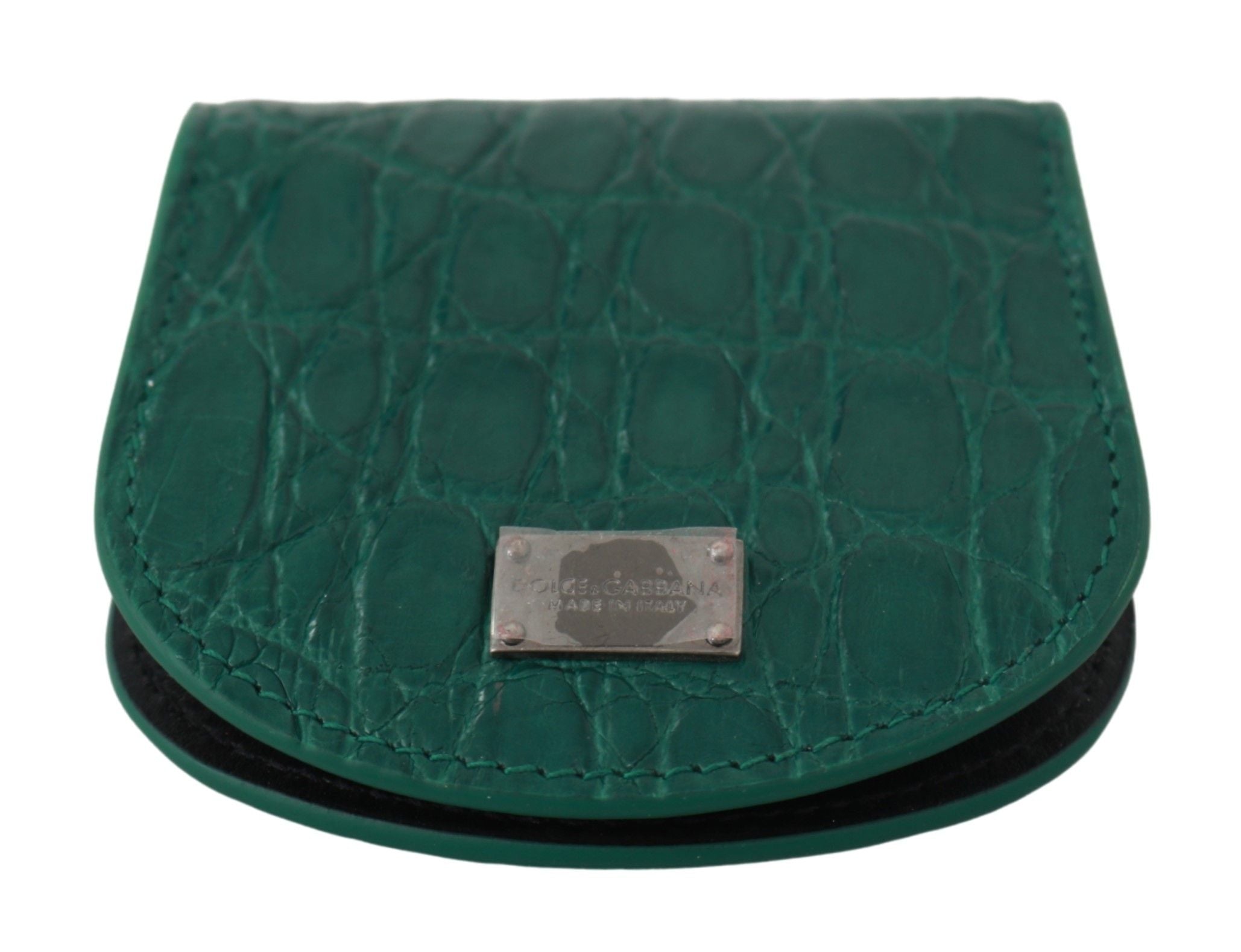 Green exotic skins condom case holder wallet by Dolce & Gabbana with textured leather and compact design.
