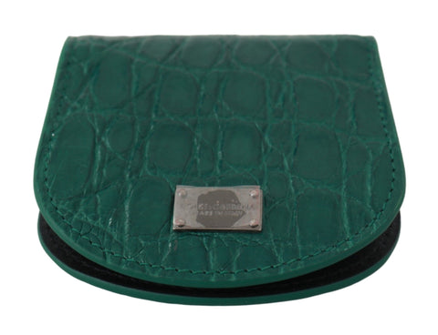Green exotic skins condom case holder wallet by Dolce & Gabbana with textured leather and compact design.