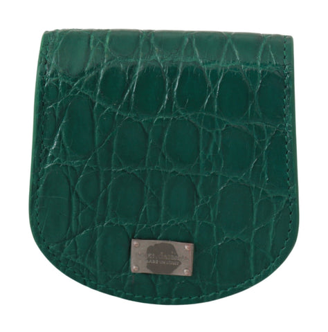 Green exotic skins condom case holder wallet by Dolce & Gabbana with textured leather finish and compact design.