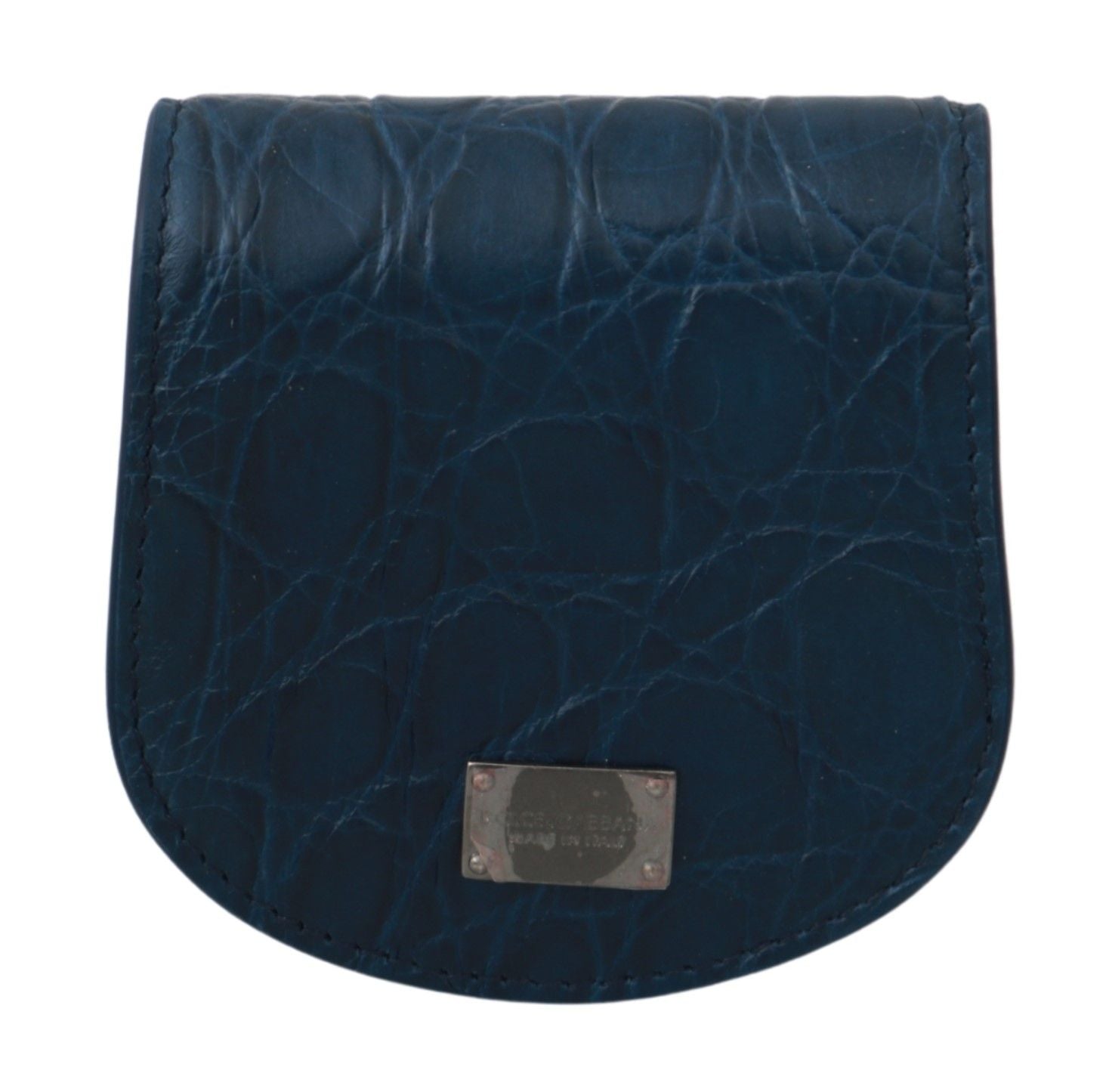 Blue leather Dolce & Gabbana condom holder pocket case with compact design and subtle branding.