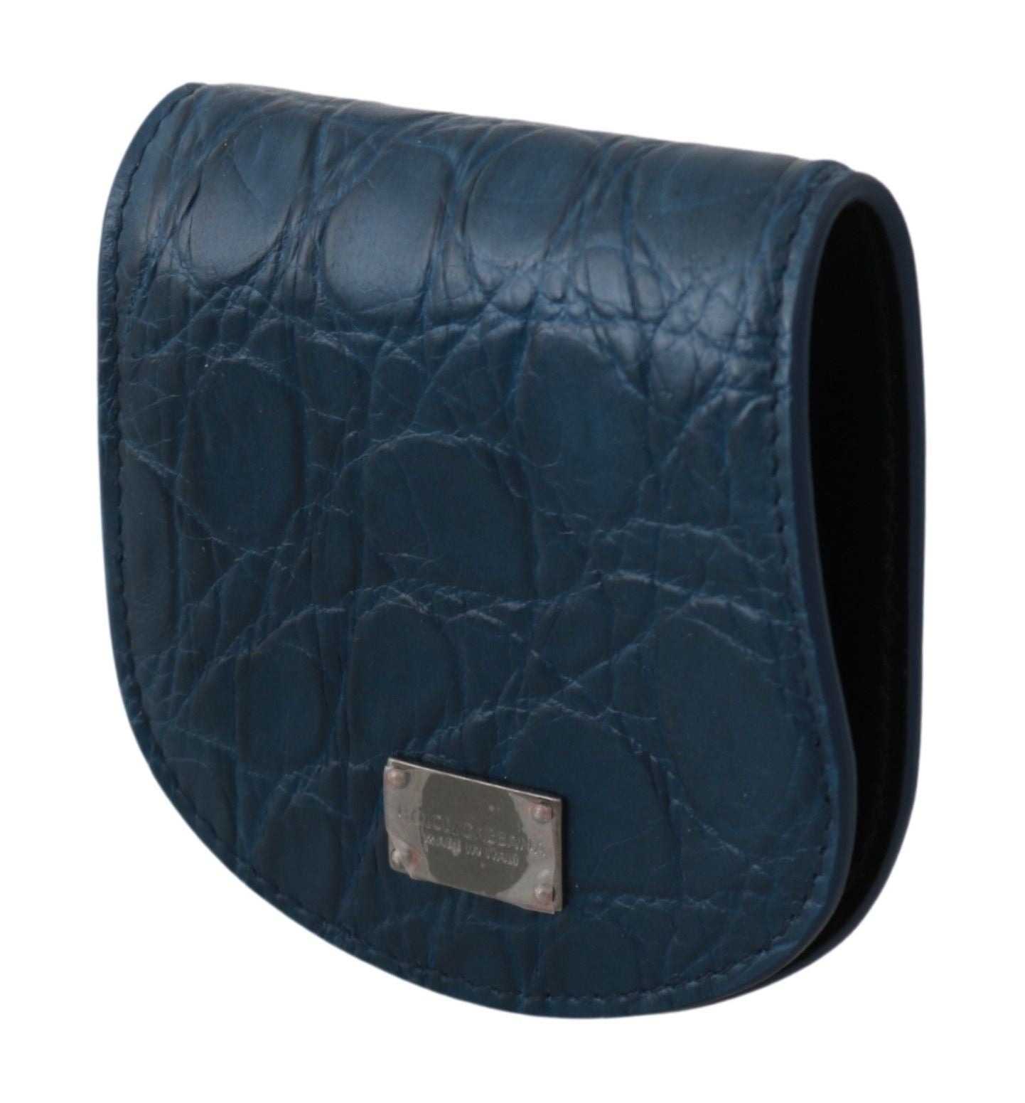 Blue leather holder pocket condom case by Dolce & Gabbana, compact and stylish accessory for discreet storage.