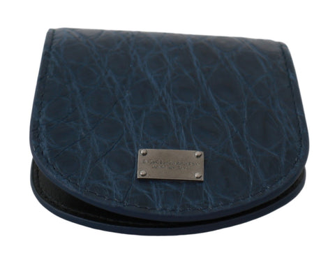 Blue Dolce & Gabbana exotic skin pocket wallet with condom case, compact holder for cards and small essentials.