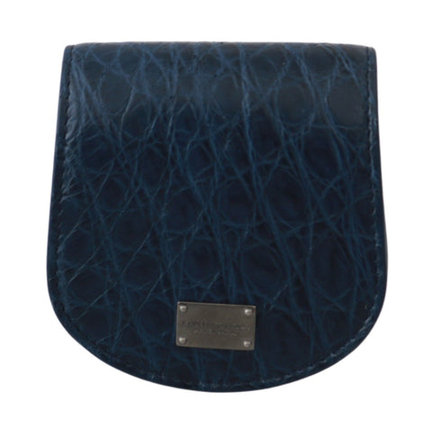 Blue Dolce & Gabbana exotic skin pocket wallet with condom case holder, compact and stylish for on-the-go convenience.