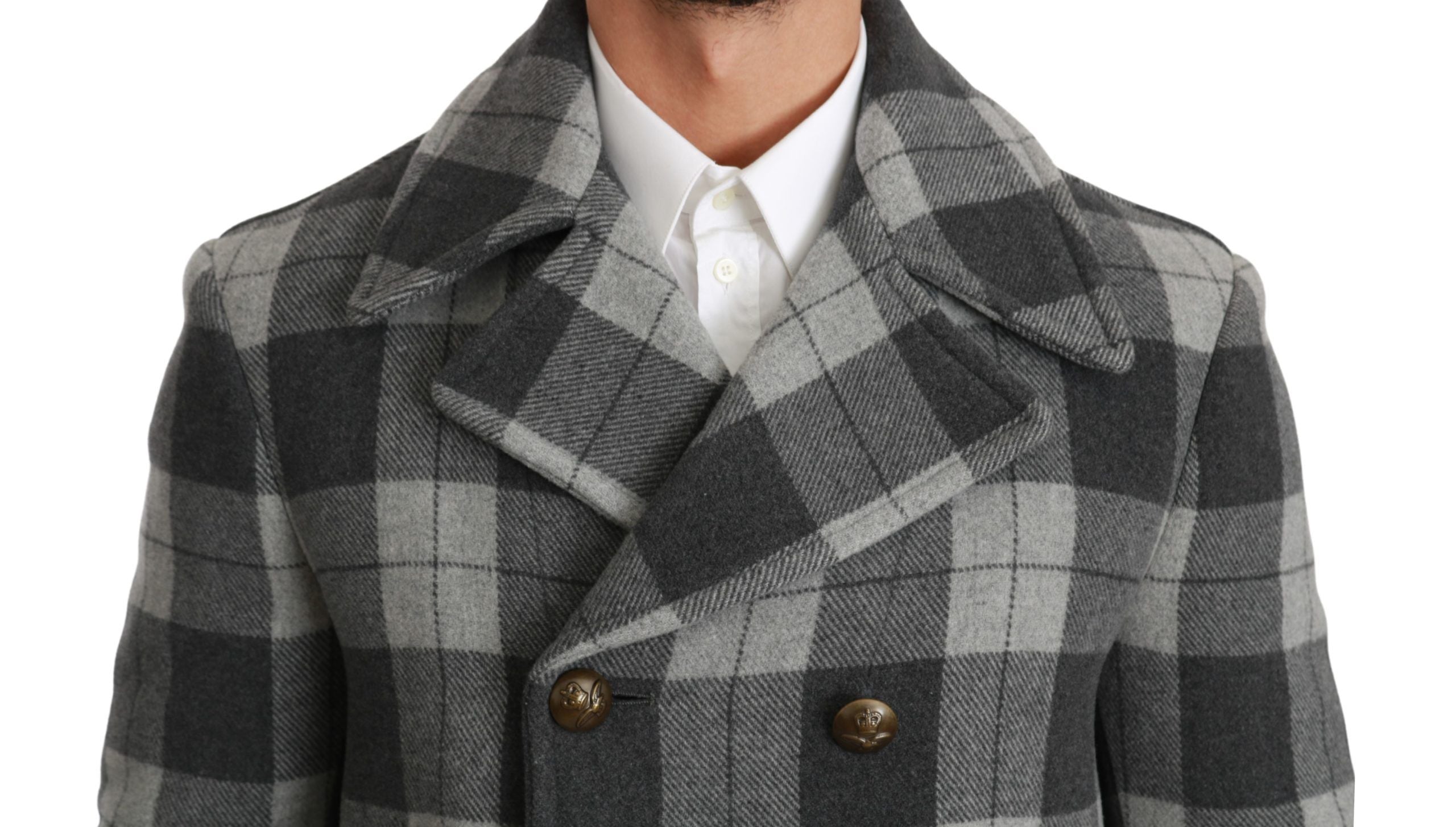 Gray check wool and cashmere coat jacket by Dolce & Gabbana, featuring a tailored fit and classic pattern.