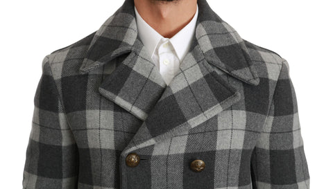 Gray check wool and cashmere coat jacket by Dolce & Gabbana, featuring a tailored fit and classic pattern.