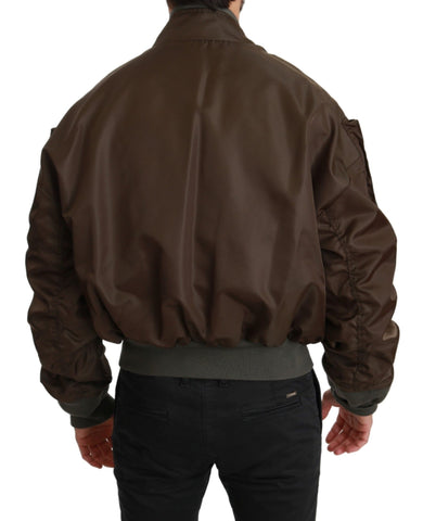 Brown beaded crown skull logo jacket by Dolce & Gabbana, featuring detailed beaded embellishments and a stylish jacket design.